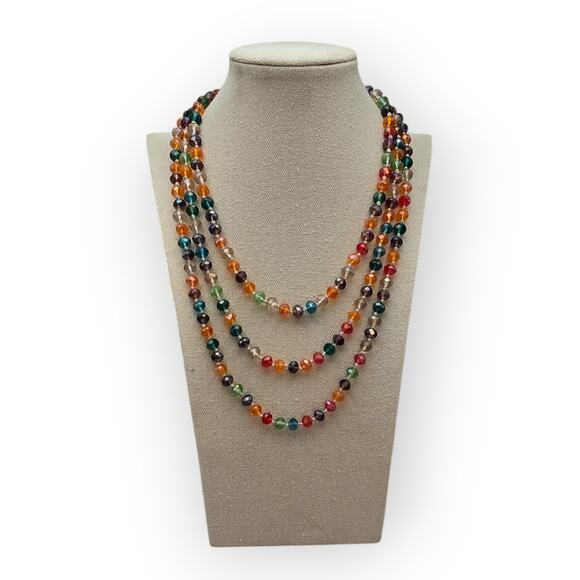 Colorful Faceted Bead Vintage 1970s–1980 Necklace – 62” Long Flapper - Picture 7 of 8